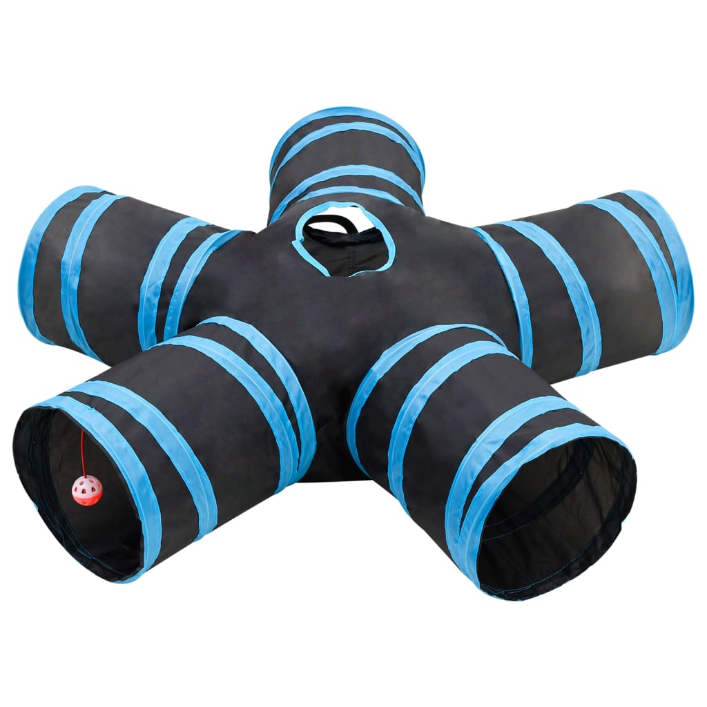 Kattetunnel 5-veis svart og blå 25 cm polyester