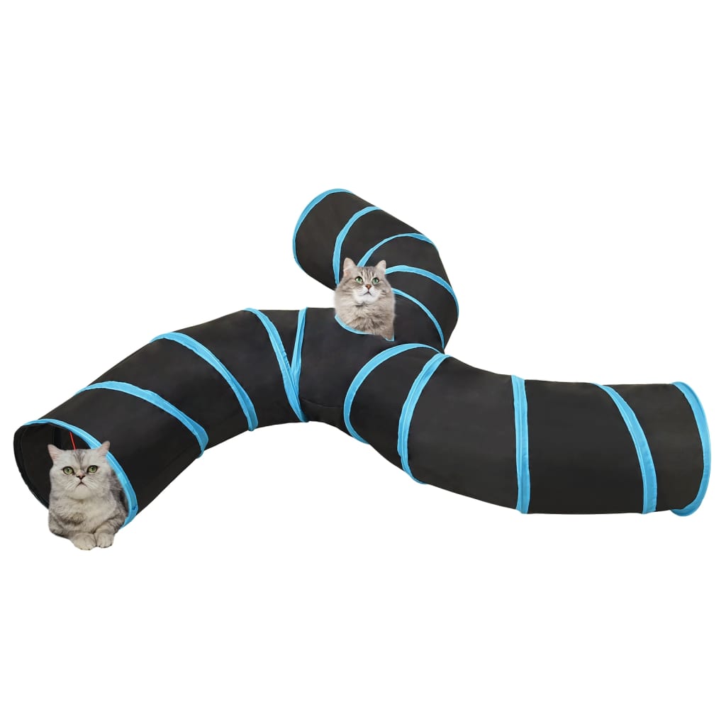 Kattetunnel 3-veis svart og blå 25 cm polyester