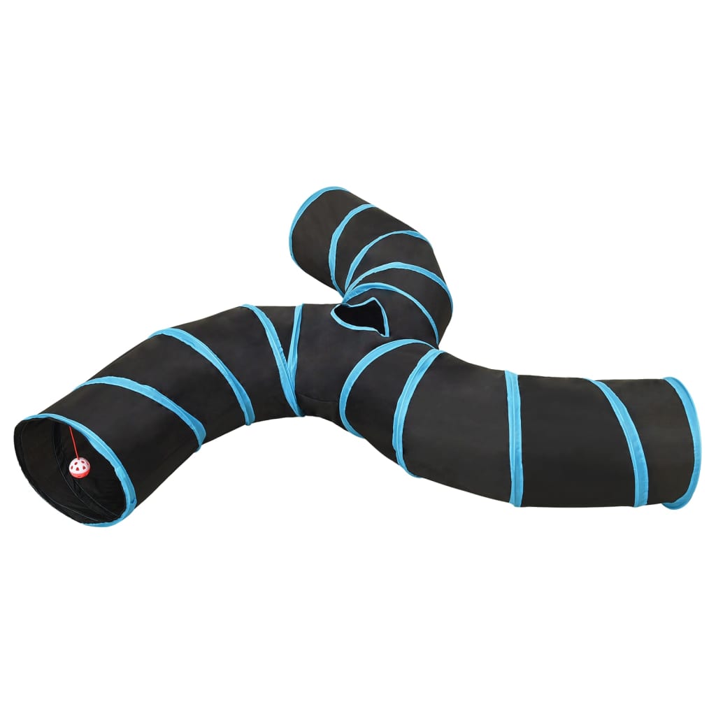 Kattetunnel 3-veis svart og blå 25 cm polyester