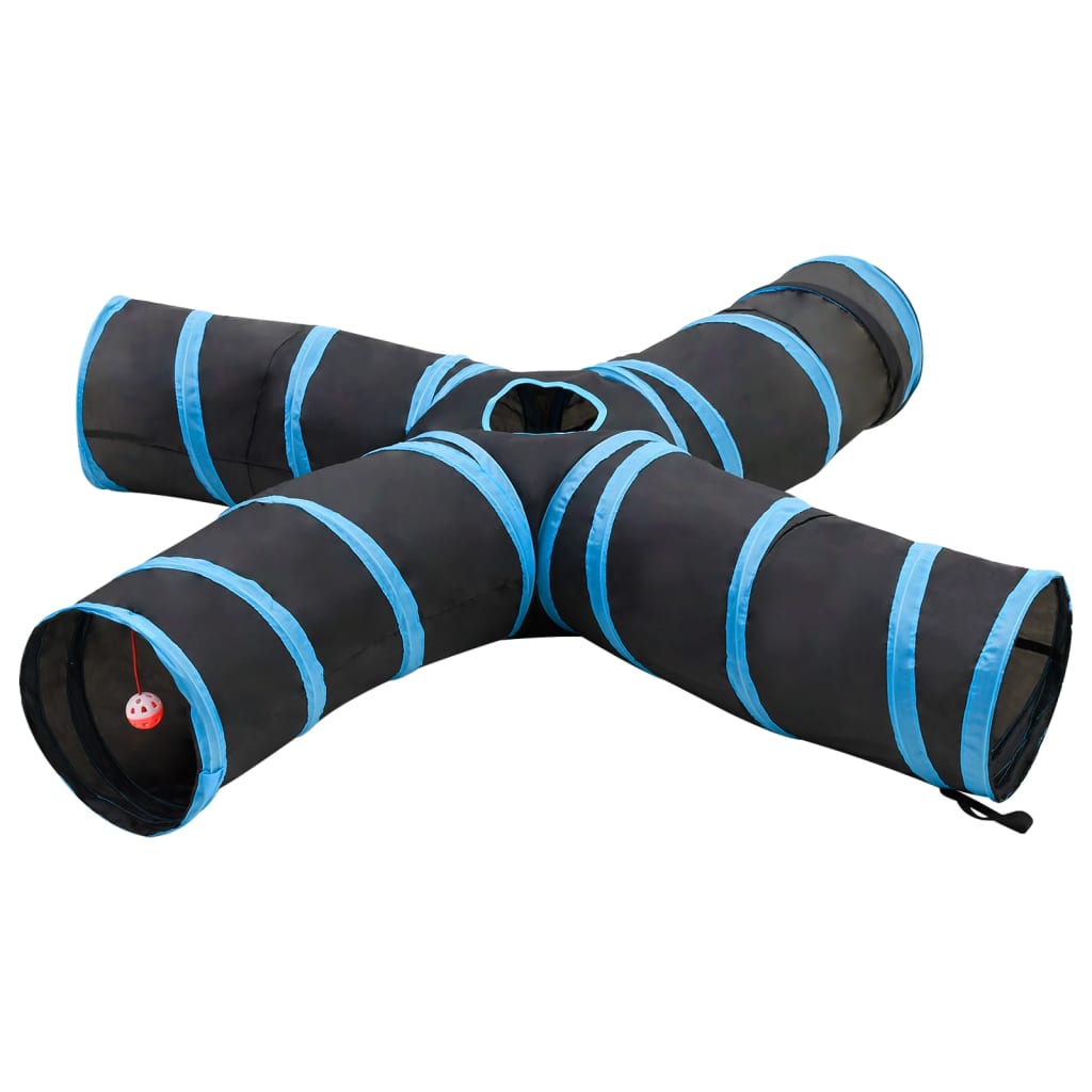 Kattetunnel 4-veis svart og blå 25 cm polyester