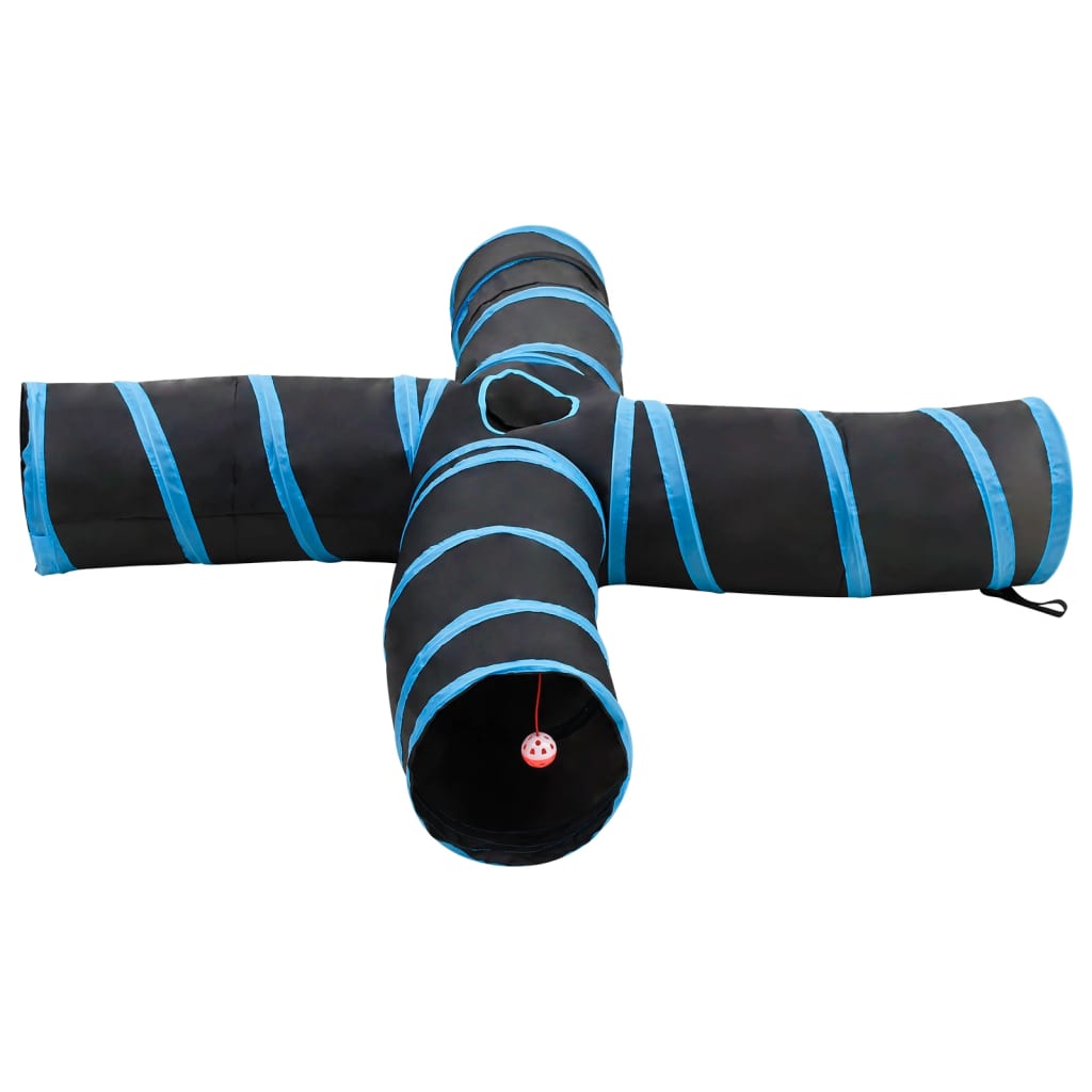 Kattetunnel 4-veis svart og blå 25 cm polyester