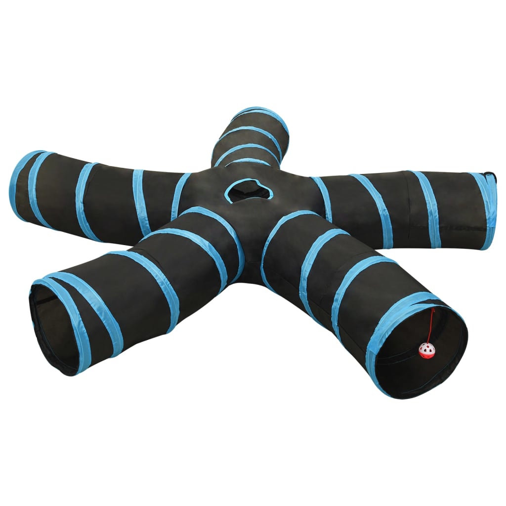 Kattetunnel 5-veis svart og blå 25 cm polyester