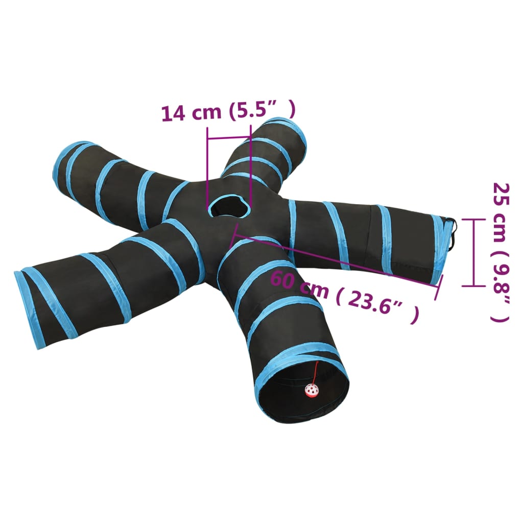 Kattetunnel 5-veis svart og blå 25 cm polyester