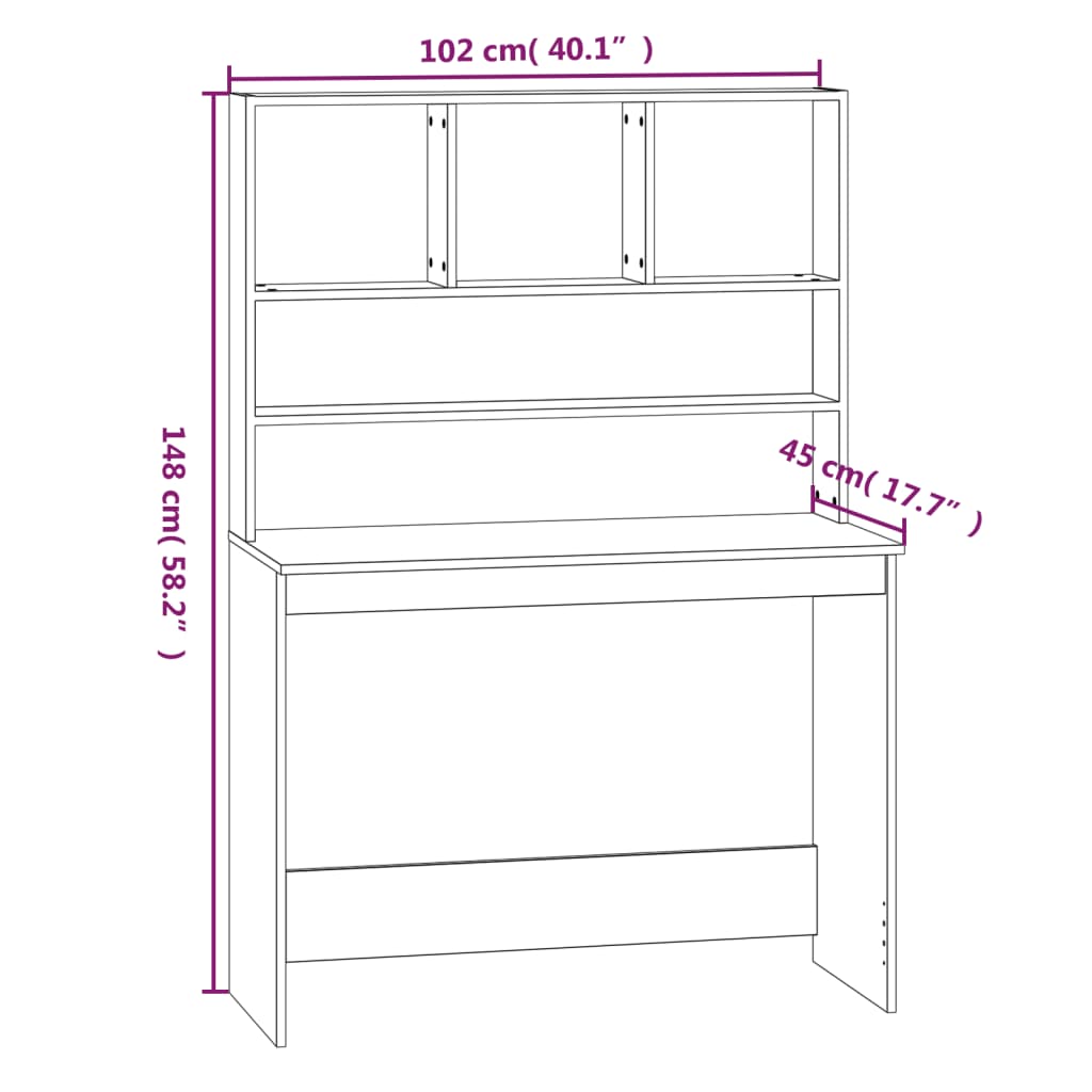 Skrivebord med hyller hvit 102x45x148 cm konstruert tre vidaXL