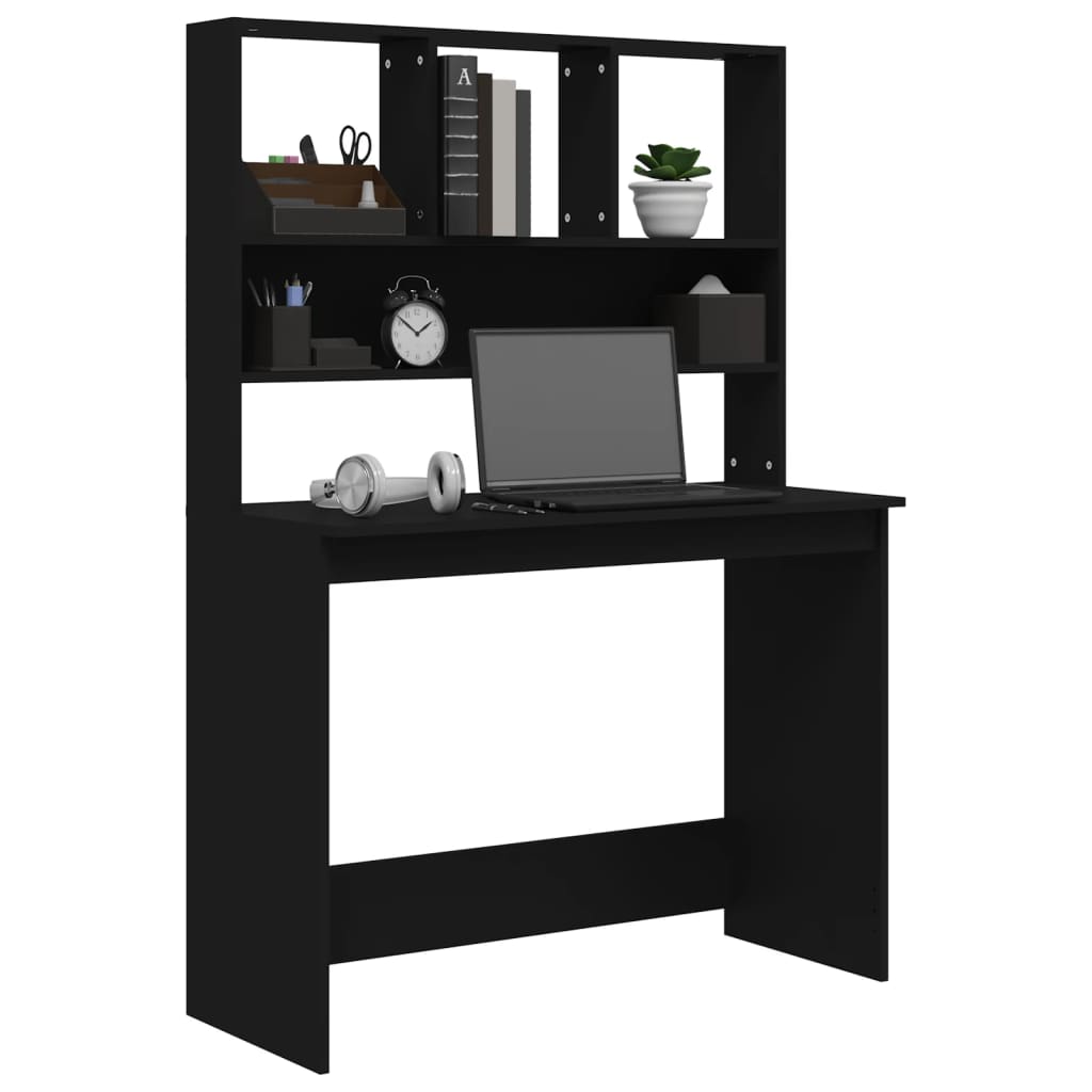 Skrivebord med hyller svart 102x45x148 cm konstruert tre