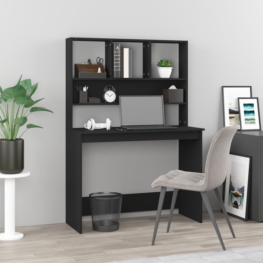 Skrivebord med hyller svart 102x45x148 cm konstruert tre