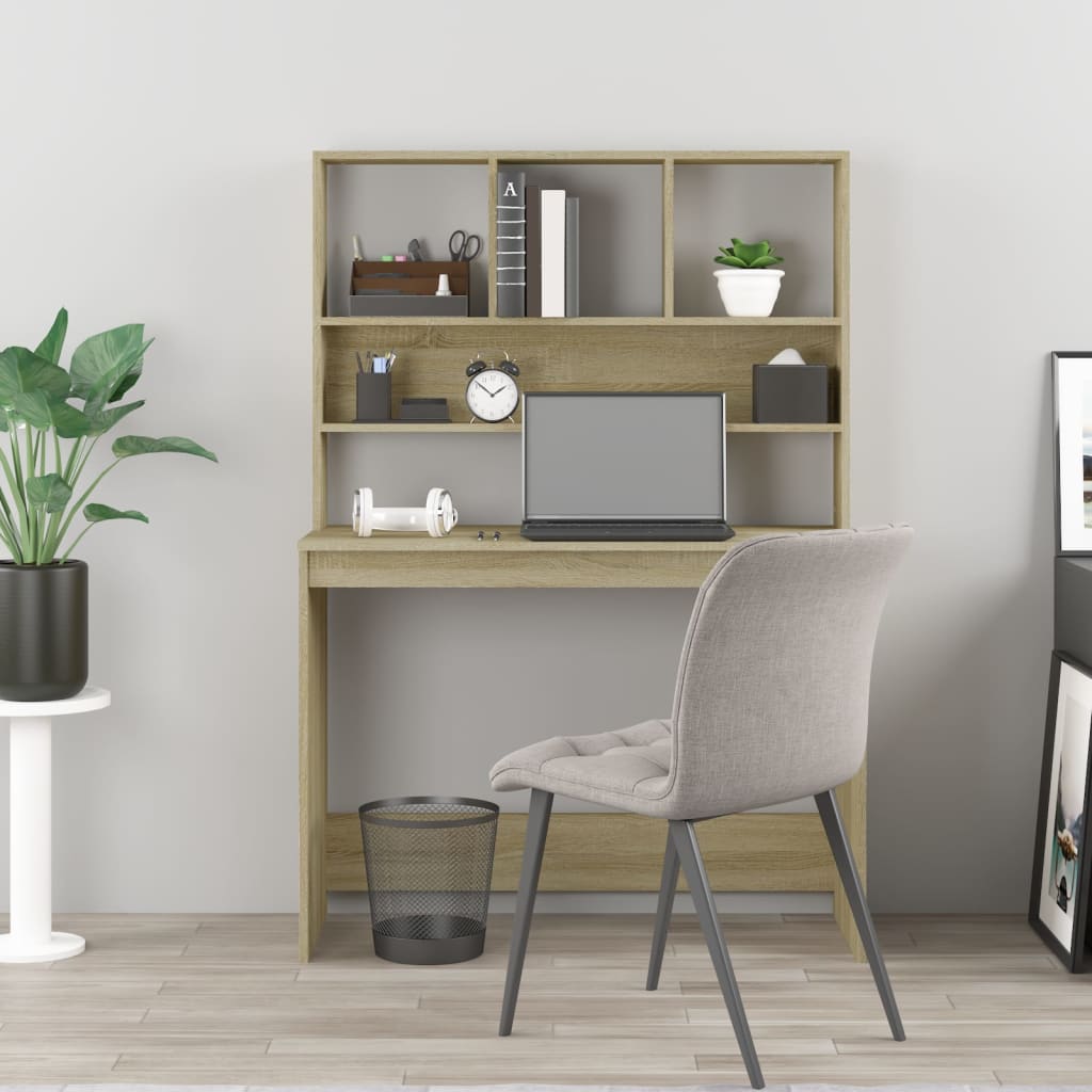 Skrivebord med hyller sonoma eik 102x45x148 cm konstruert tre