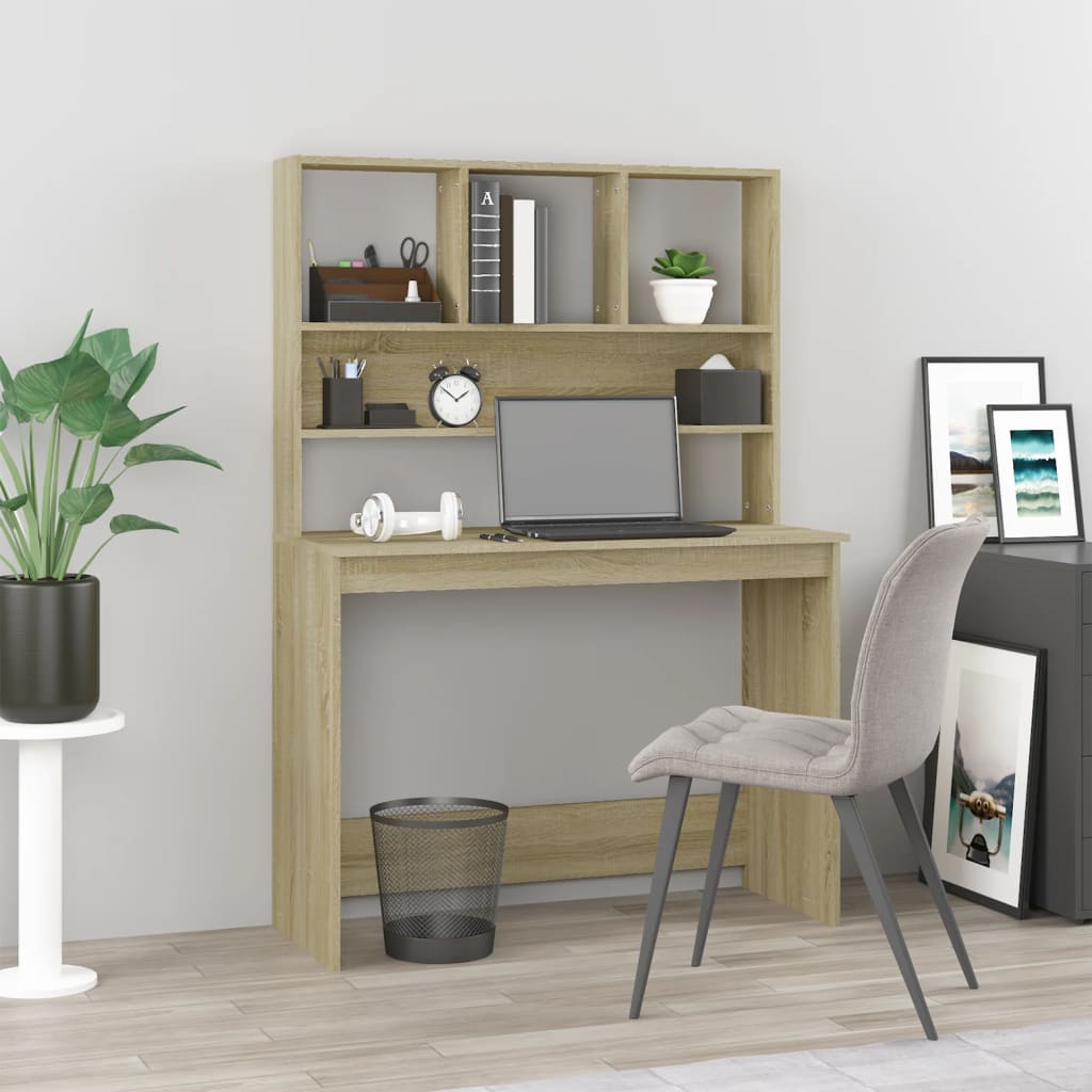 Skrivebord med hyller sonoma eik 102x45x148 cm konstruert tre