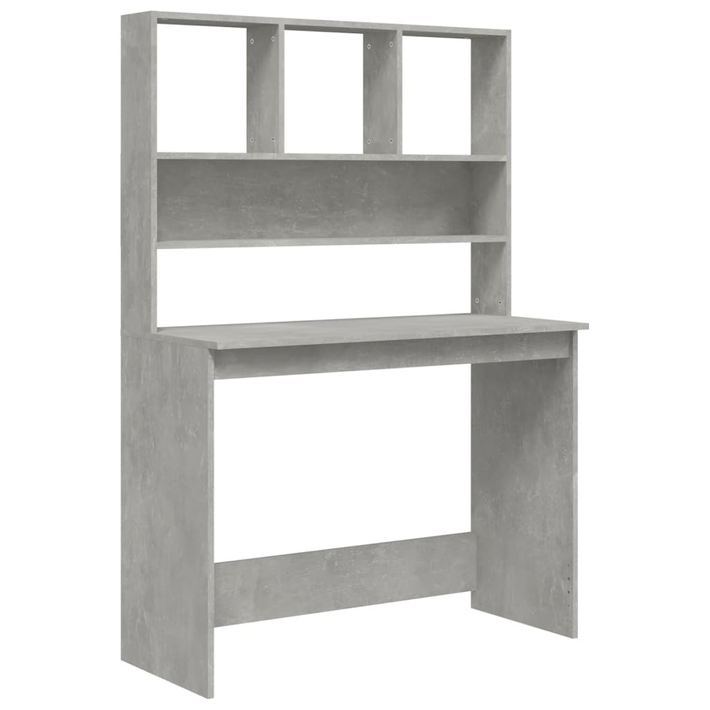 Skrivebord med hyller betonggrå 102x45x148 cm konstruert tre
