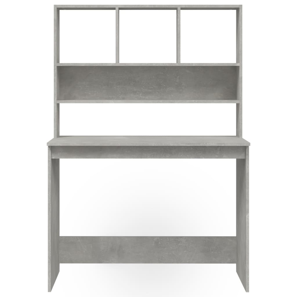 Skrivebord med hyller betonggrå 102x45x148 cm konstruert tre