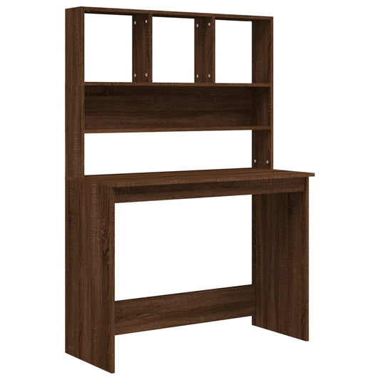 Skrivebord med hyller brun eik 102x45x148 cm konstruert tre