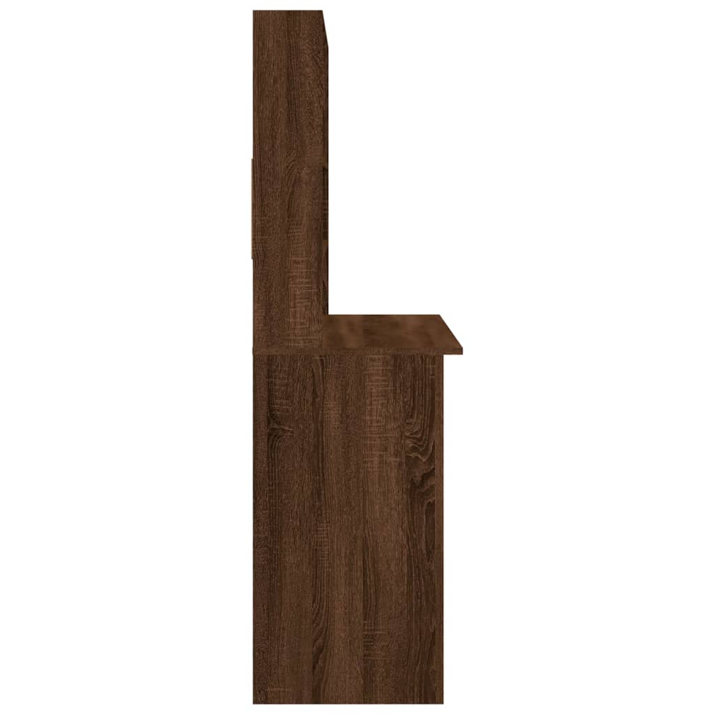 Skrivebord med hyller brun eik 102x45x148 cm konstruert tre