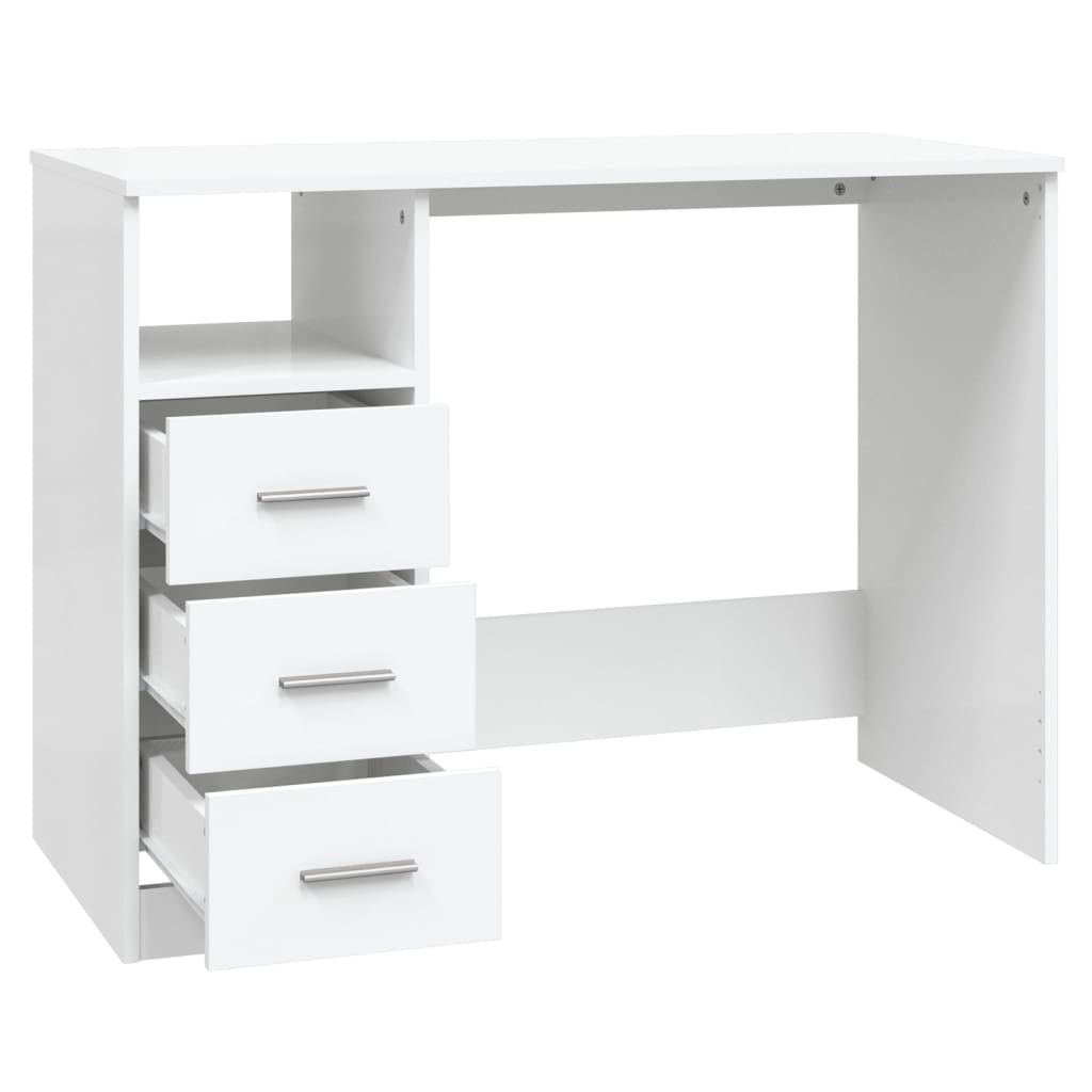 Skrivebord høyglans hvit 102x50x76 cm konstruert tre