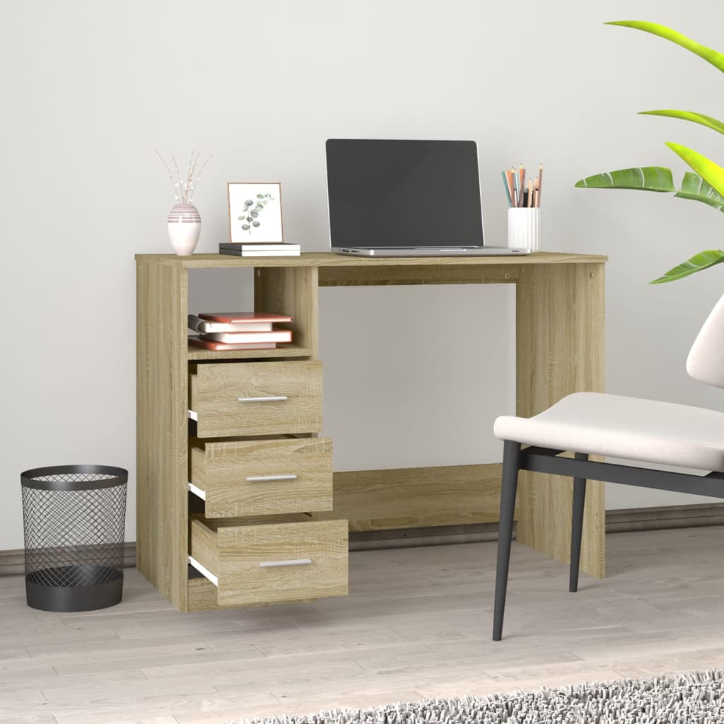 Skrivebord med skuffer sonoma eik 102x50x76 cm konstruert tre