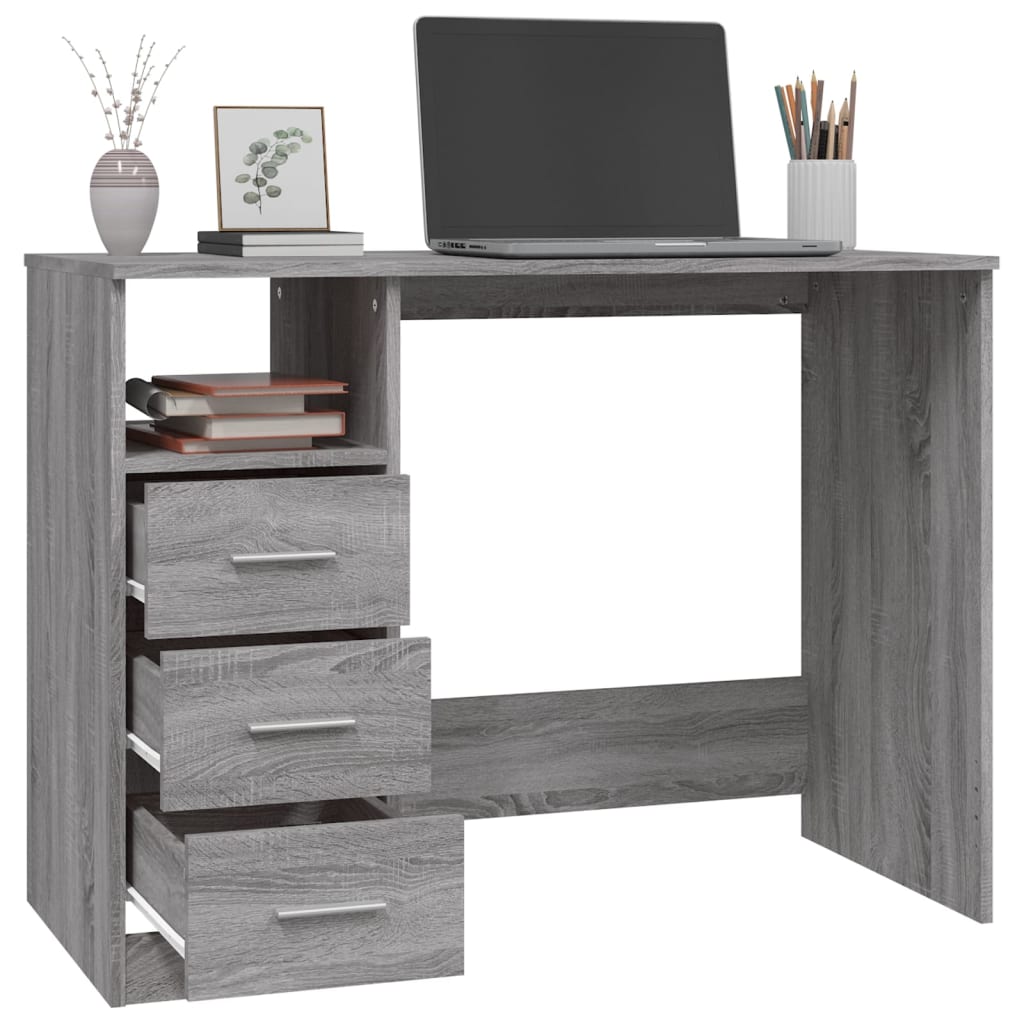 Skrivebord med skuffer grå sonoma 102x50x76 cm konstruert tre