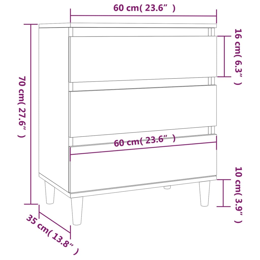 Skjenk høyglans hvit 60x35x70 cm konstruert tre