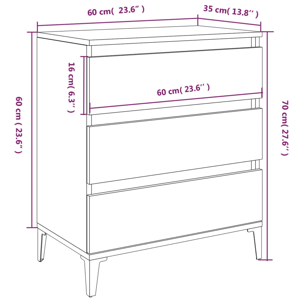 Skjenk svart 60x35x70 cm konstruert tre
