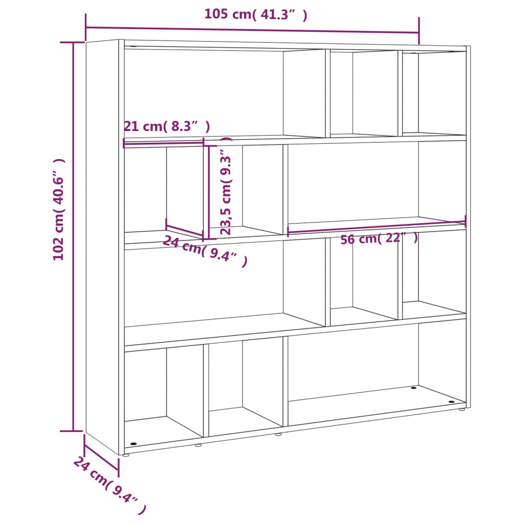 Bokhylle/romdeler sonoma eik 105x24x102 cm