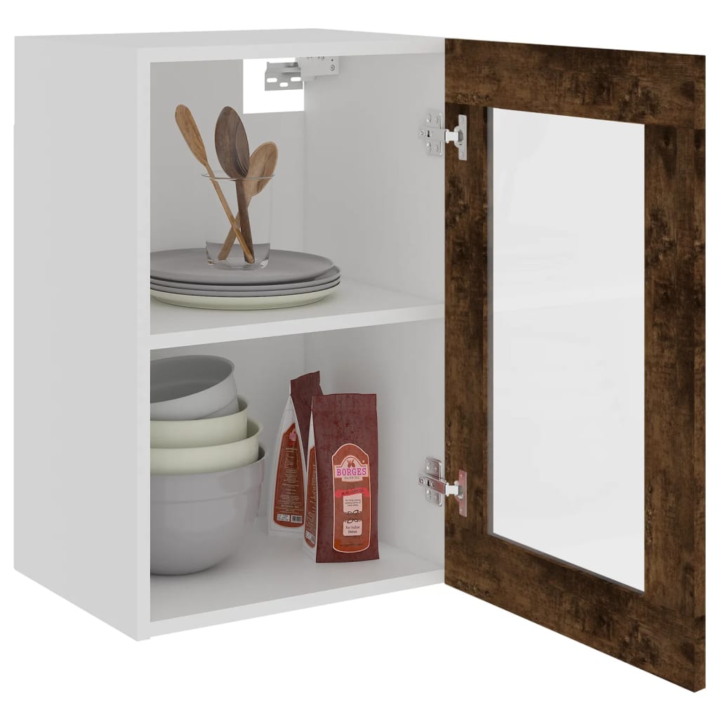 Vegghengt glasskap "Lyon" røkt eik 40x31x60 cm konstruert tre