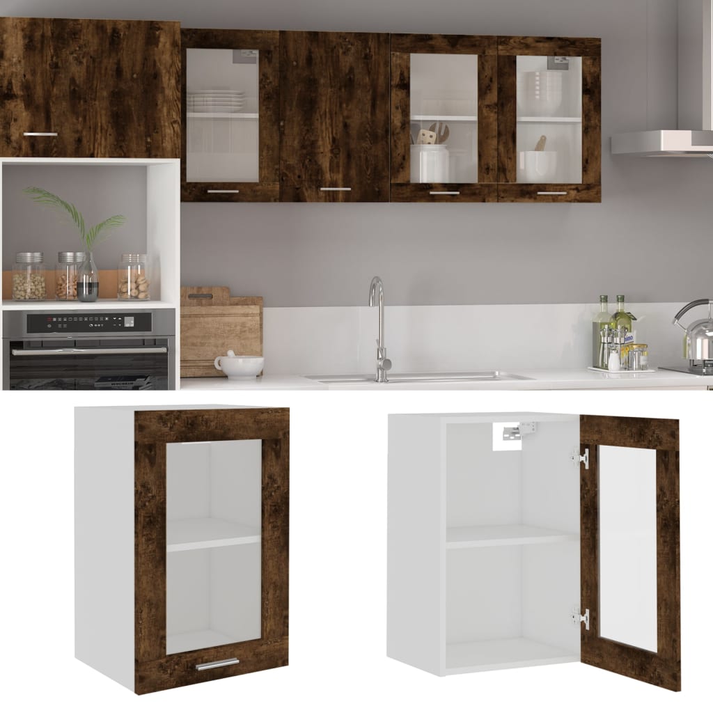 Vegghengt glasskap "Lyon" røkt eik 40x31x60 cm konstruert tre