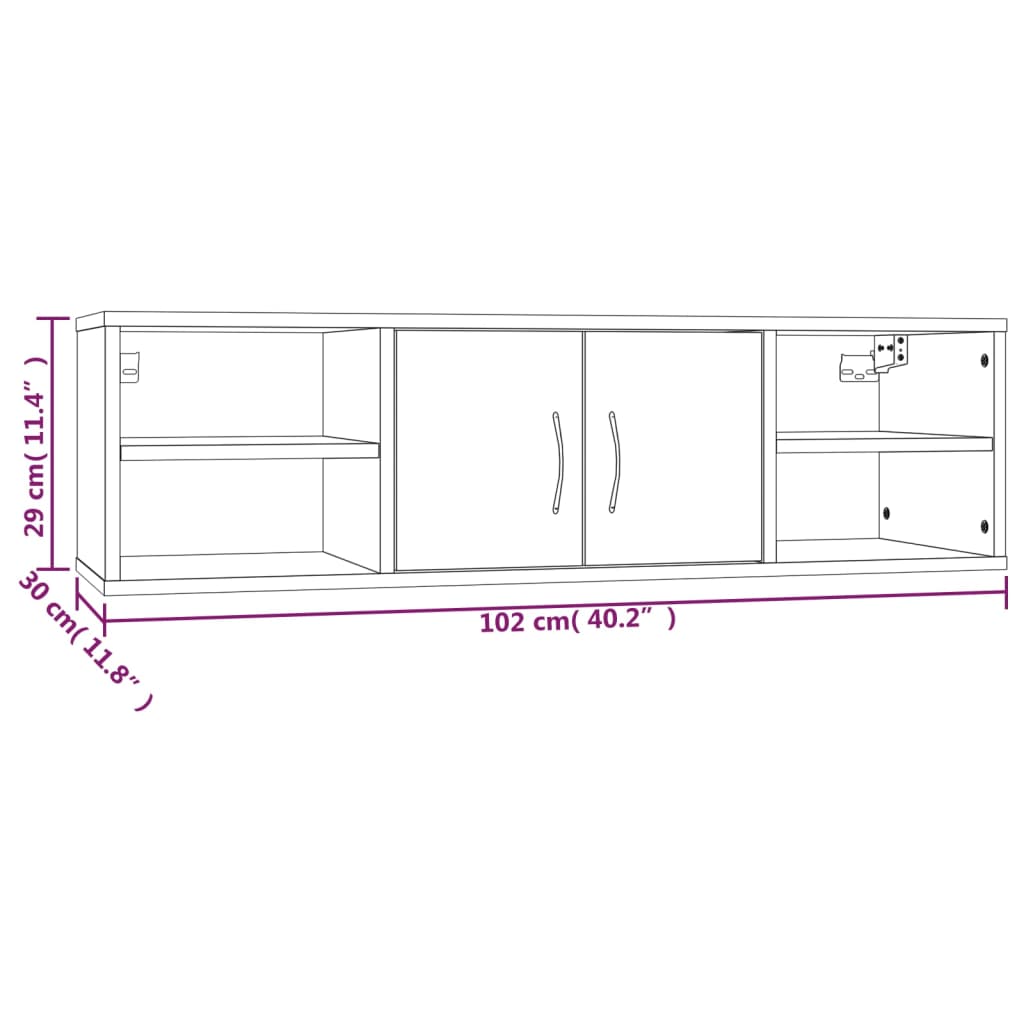 Vegghylle brun eik 102x30x29 cm konstruert tre