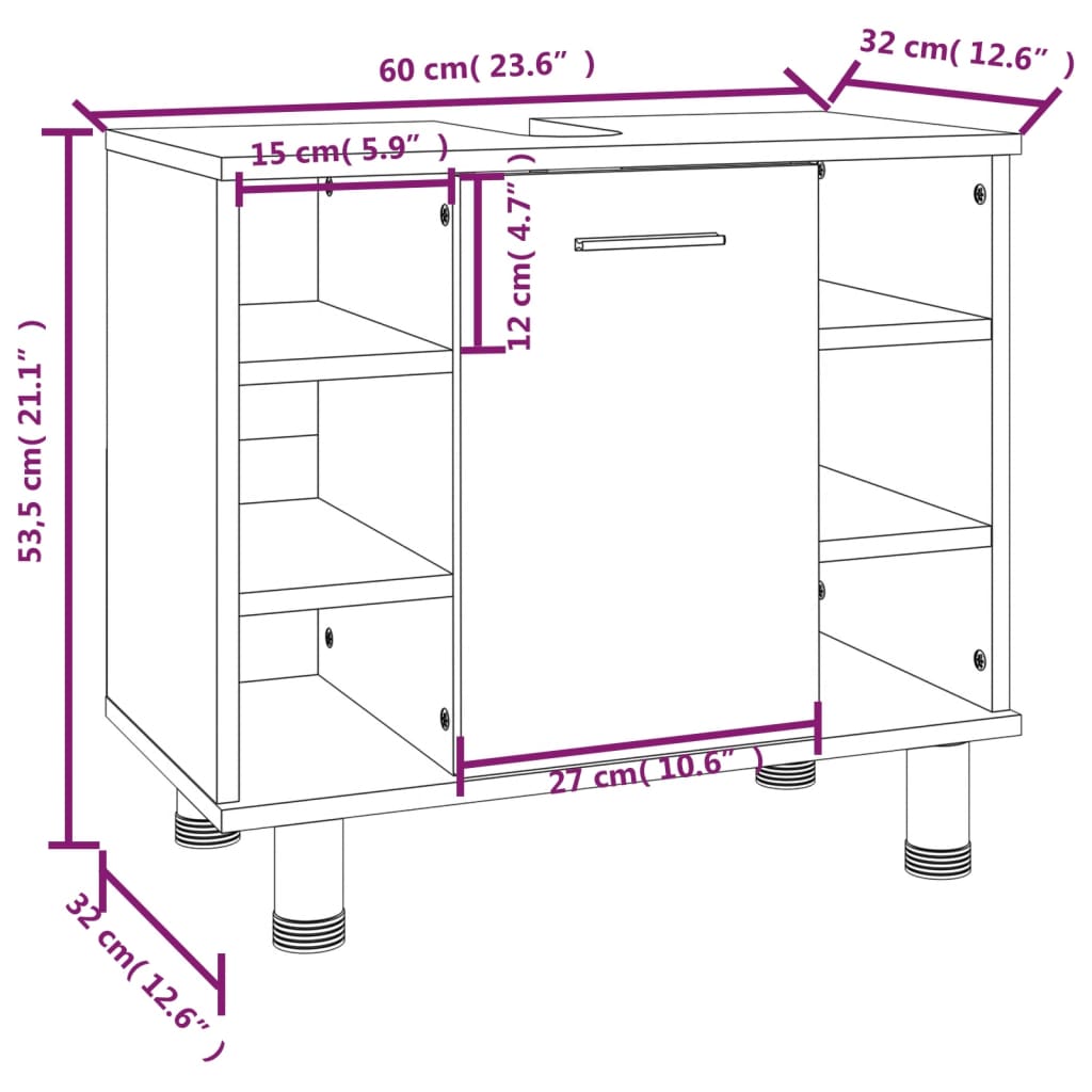 Baderomsskap røkt eik 60x32x53,5 cm konstruert tre