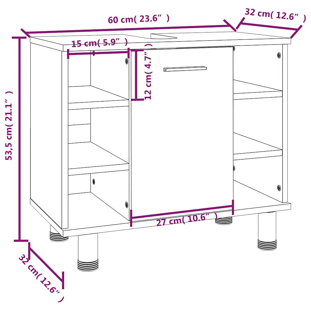 Baderomsskap røkt eik 60x32x53,5 cm konstruert tre