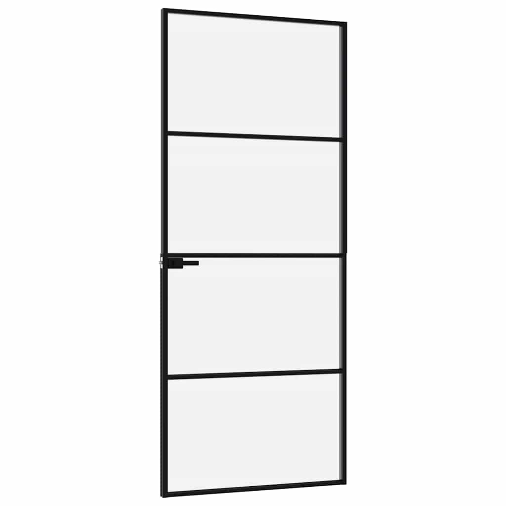 Innerdør svart 83x201,5 cm herdet glass og aluminium slank