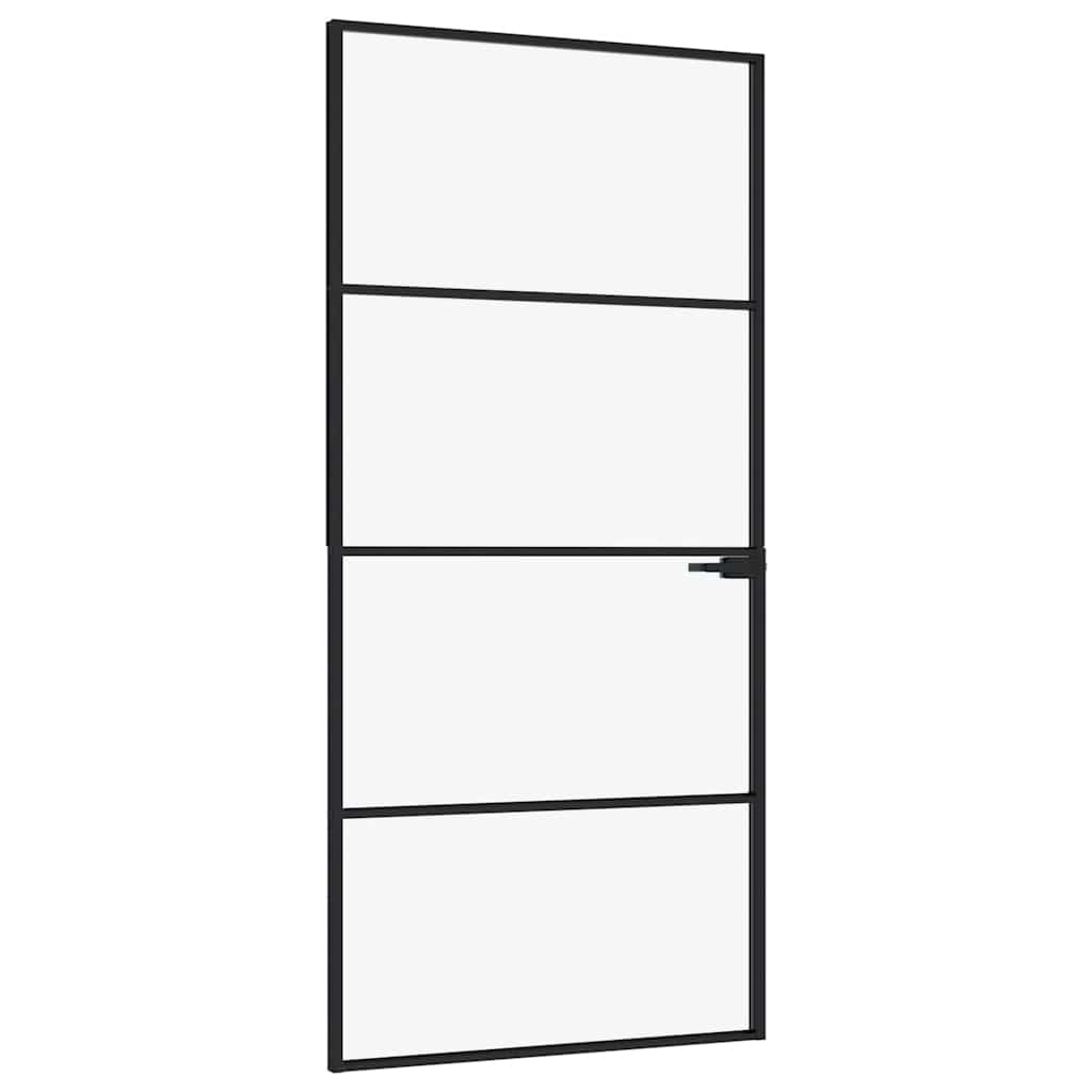Innerdør svart 93x201,5 cm herdet glass og aluminium slank
