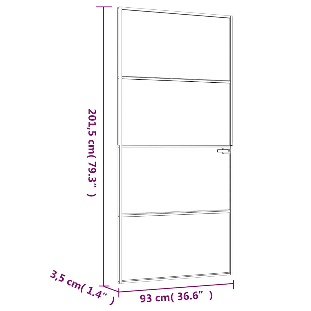 Innerdør svart 93x201,5 cm herdet glass og aluminium slank