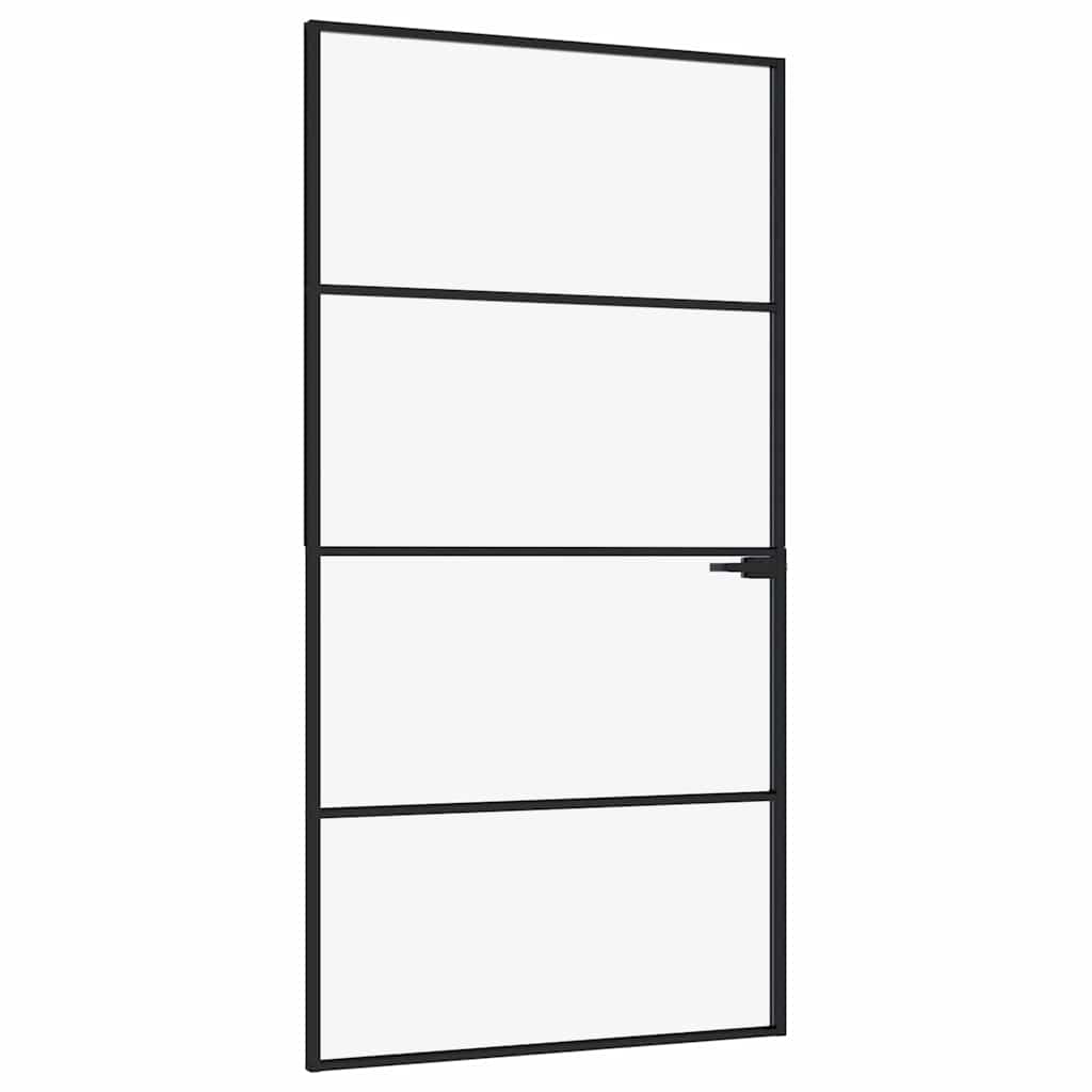 Innerdør svart 102x201,5 cm herdet glass og aluminium slank