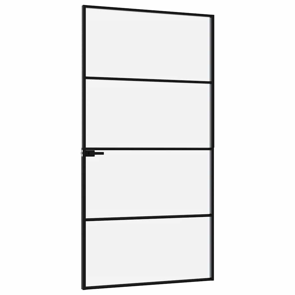Innerdør svart 102x201,5 cm herdet glass og aluminium slank