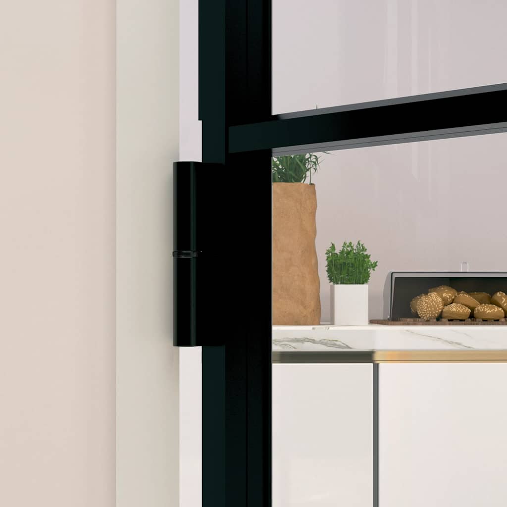 Innerdør svart 102x201,5 cm herdet glass og aluminium slank
