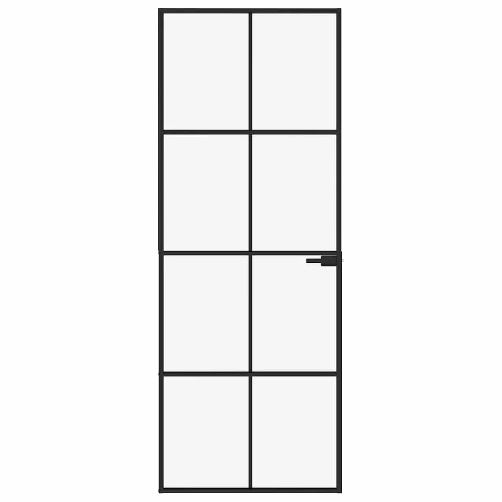 Innerdør svart 76x201,5 cm herdet glass og aluminium slank