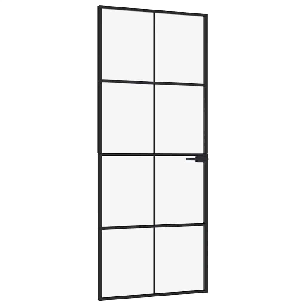 Innerdør svart 83x201,5 cm herdet glass og aluminium slank