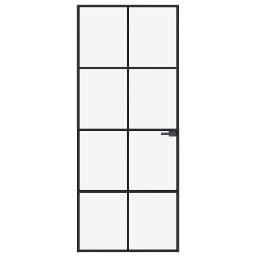 Innerdør svart 83x201,5 cm herdet glass og aluminium slank
