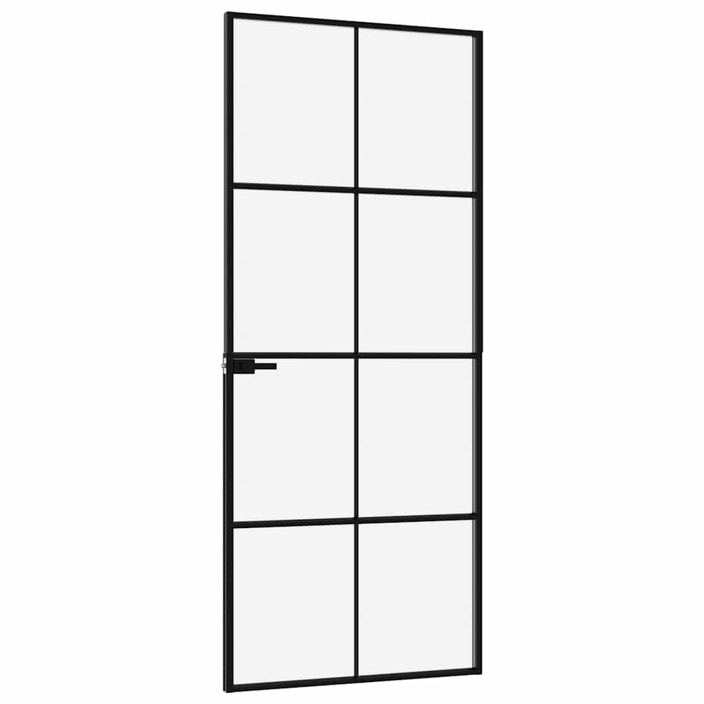 Innerdør svart 83x201,5 cm herdet glass og aluminium slank