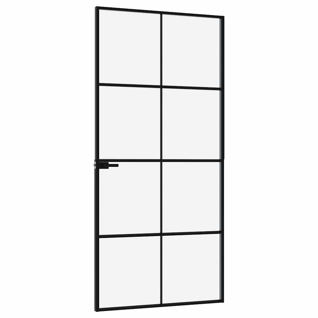 Innerdør svart 93x201,5 cm herdet glass og aluminium slank