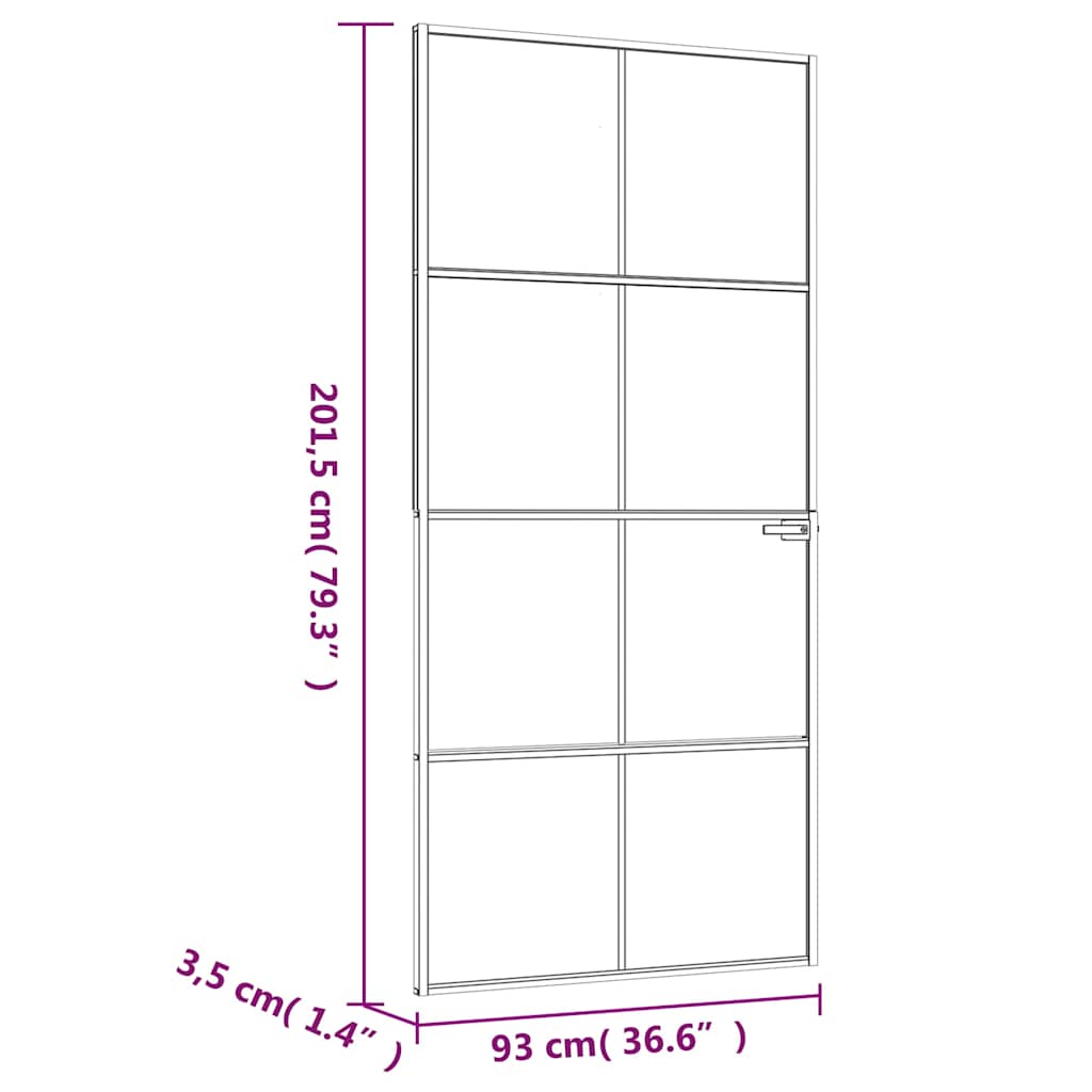 Innerdør svart 93x201,5 cm herdet glass og aluminium slank
