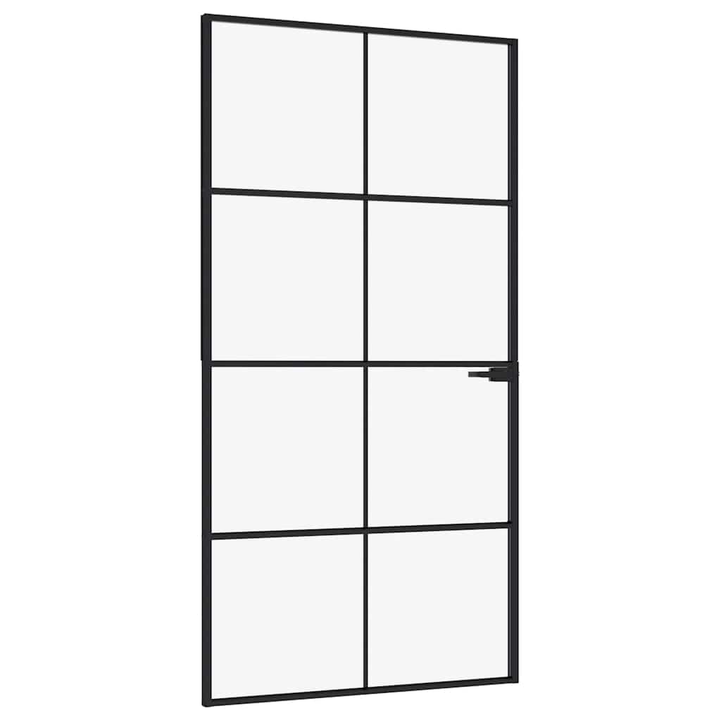Innerdør svart 102x201,5 cm herdet glass og aluminium slank