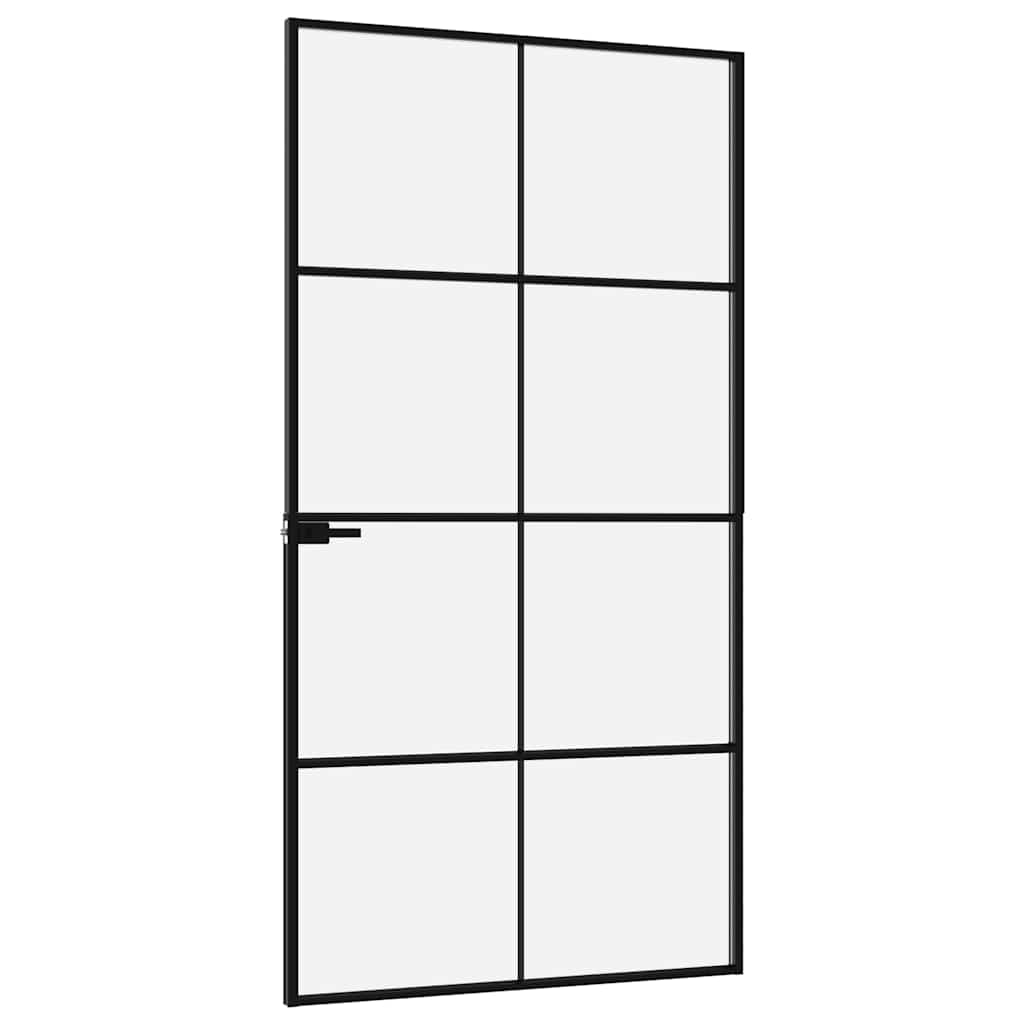 Innerdør svart 102x201,5 cm herdet glass og aluminium slank