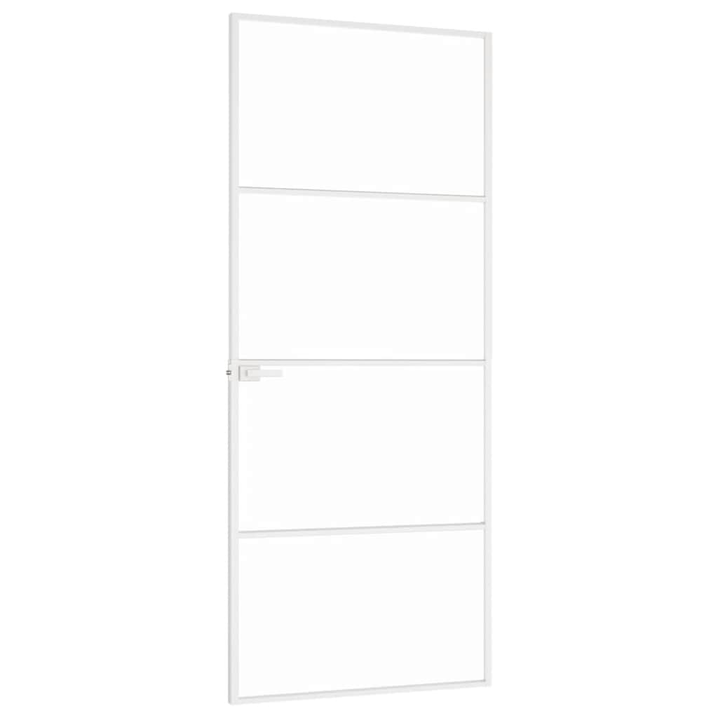 Innerdør hvit 83x201,5 cm herdet glass og aluminium slank