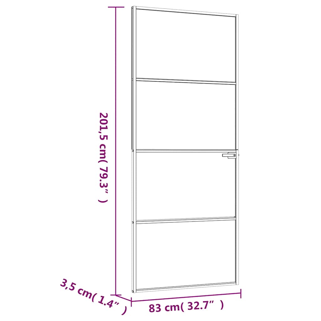 Innerdør hvit 83x201,5 cm herdet glass og aluminium slank