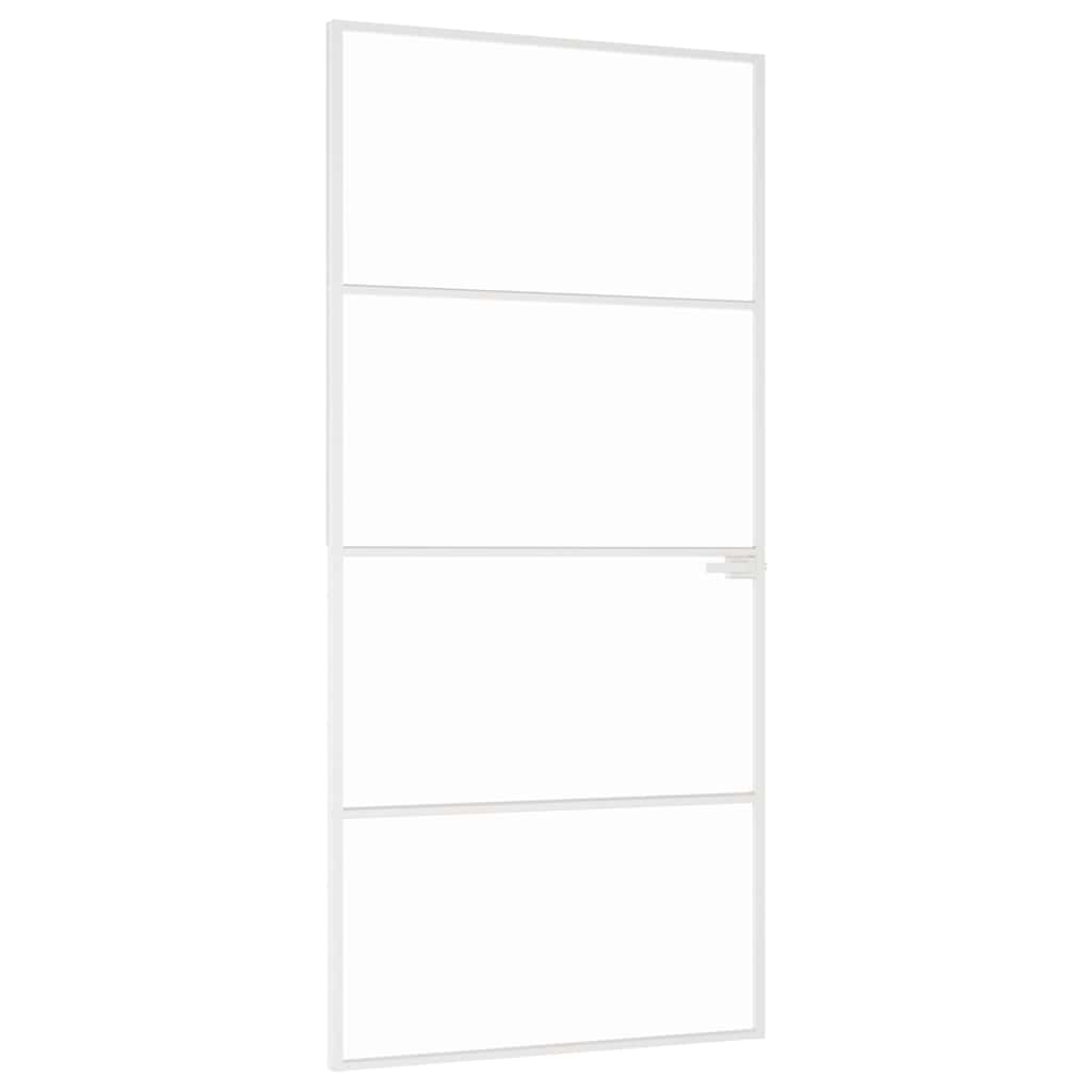 Innerdør hvit 93x201,5 cm herdet glass og aluminium slank
