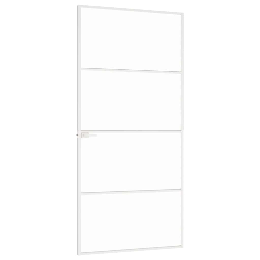 Innerdør hvit 93x201,5 cm herdet glass og aluminium slank