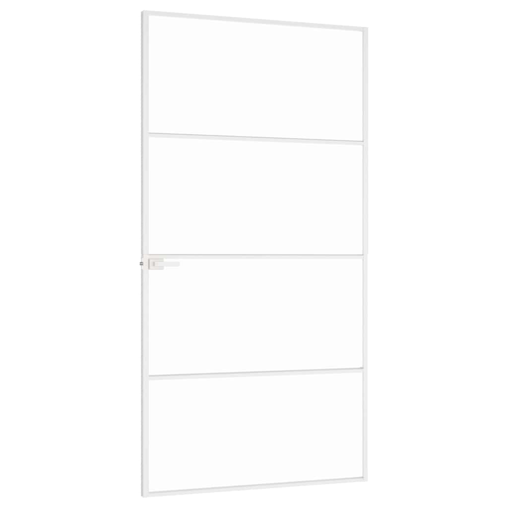 Innerdør hvit 102x201,5 cm herdet glass og aluminium slank