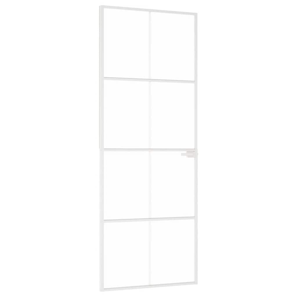 Innerdør hvit 76x201,5 cm herdet glass og aluminium slank