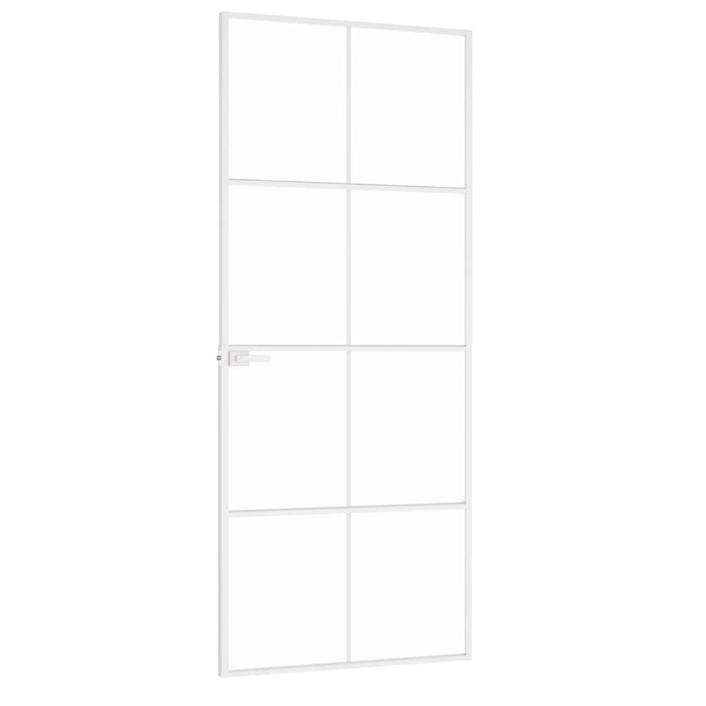 Innerdør hvit 83x201,5 cm herdet glass og aluminium slank