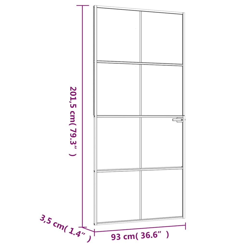 Innerdør hvit 93x201,5 cm herdet glass og aluminium slank