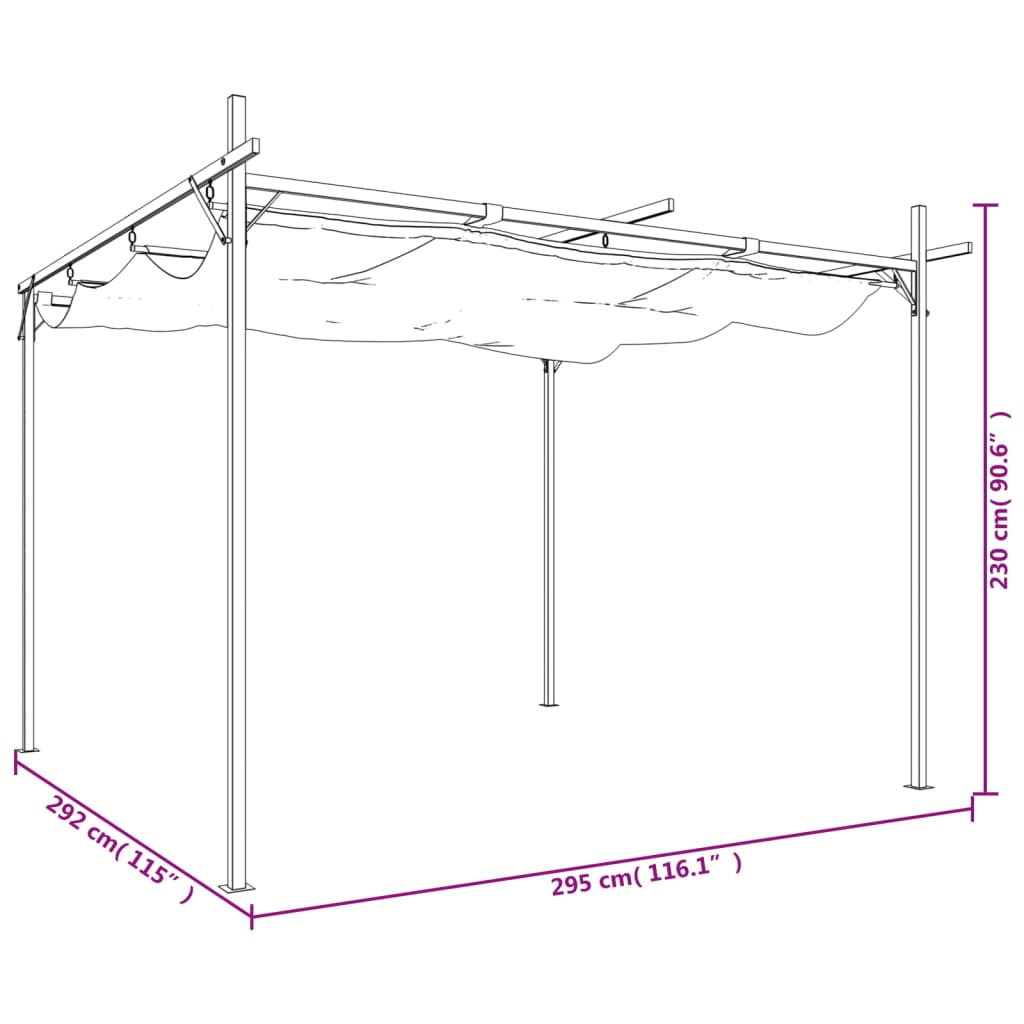Pergola med uttrekkbar tak gråbrun 295x292x230 cm